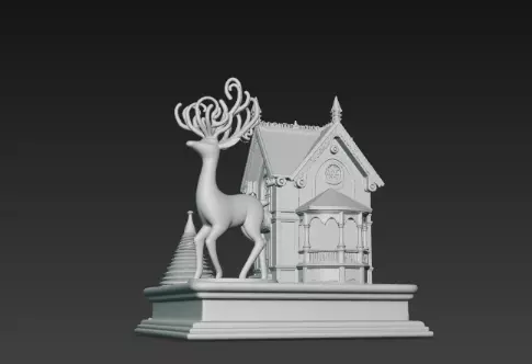 3D Festive House with Deer Christmas Scene 3D print model_9