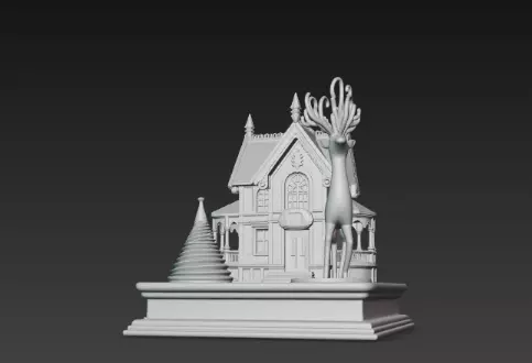 3D Festive House with Deer Christmas Scene 3D print model_10