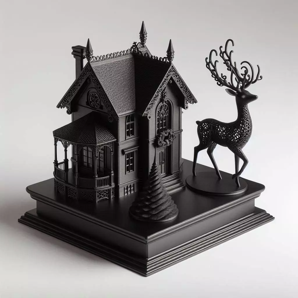 3D Festive House with Deer Christmas Scene 3D print model_0