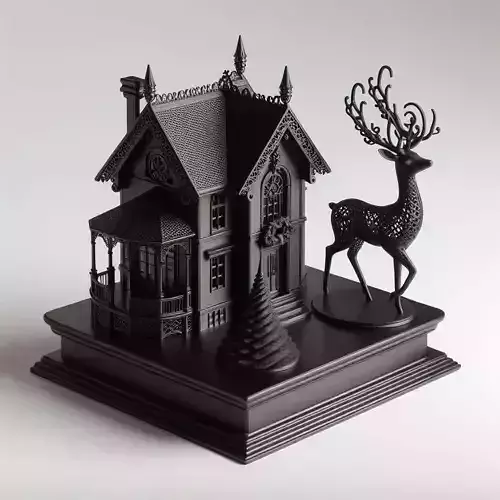 3D Festive House with Deer Christmas Scene 3D print model