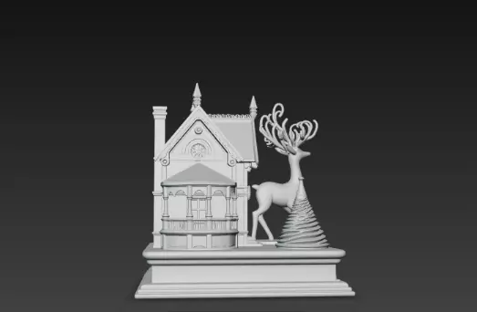 3D Festive House with Deer Christmas Scene 3D print model_2