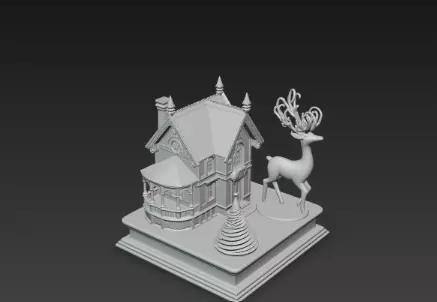 3D Festive House with Deer Christmas Scene 3D print model_12
