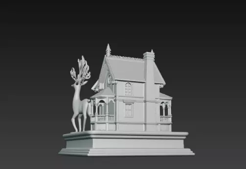 3D Festive House with Deer Christmas Scene 3D print model_6