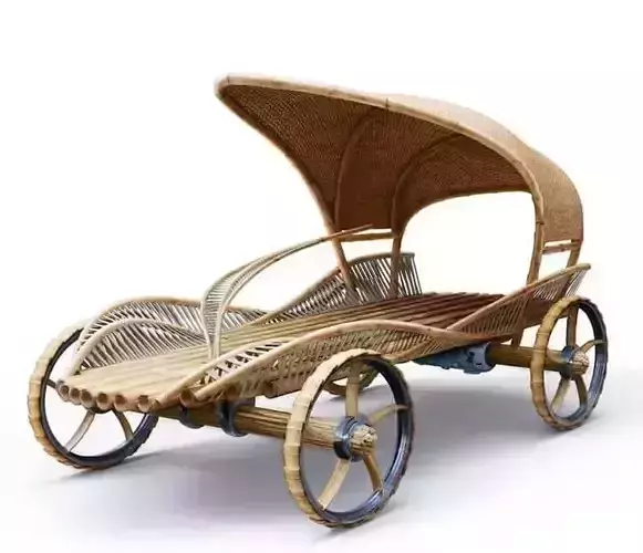 Historic Vehicle Wicker Rattan Carriage Canopy Spoked Wheels 3D Low-poly 3D model