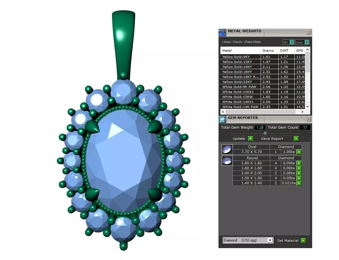 Oval Diamond Pendant 3D print model_9