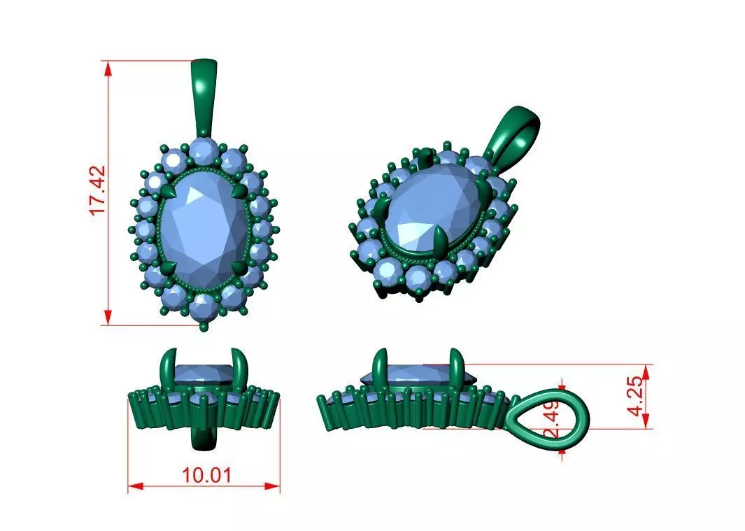 Oval Diamond Pendant 3D print model_6