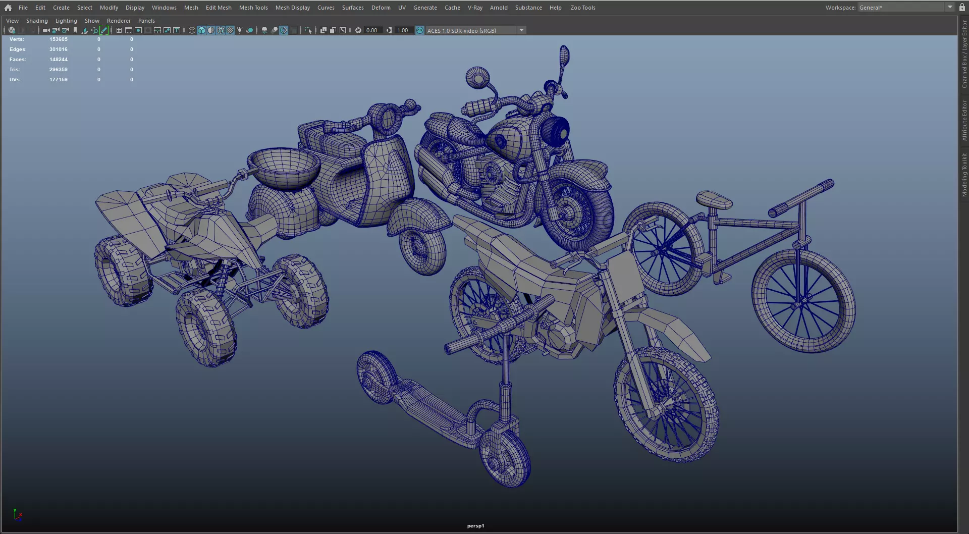Cartoon Bike Pack - Rigged Motorbikes and Scooters Animation  Low-poly 3D model_2