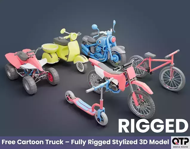 Cartoon Bike Pack - Rigged Motorbikes and Scooters Animation 