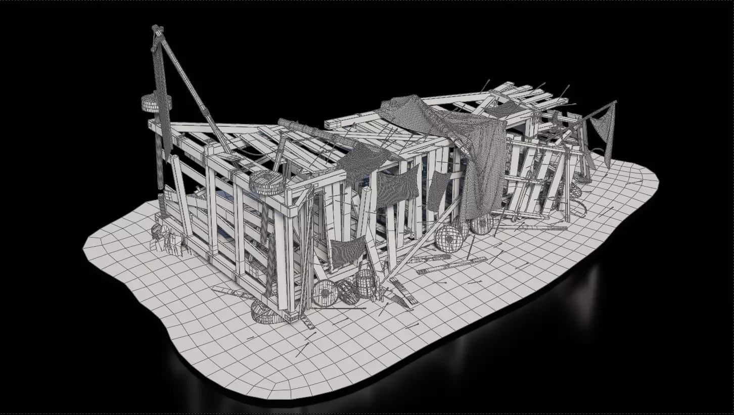 Fallen Siege Tower Medieval 3D model_2