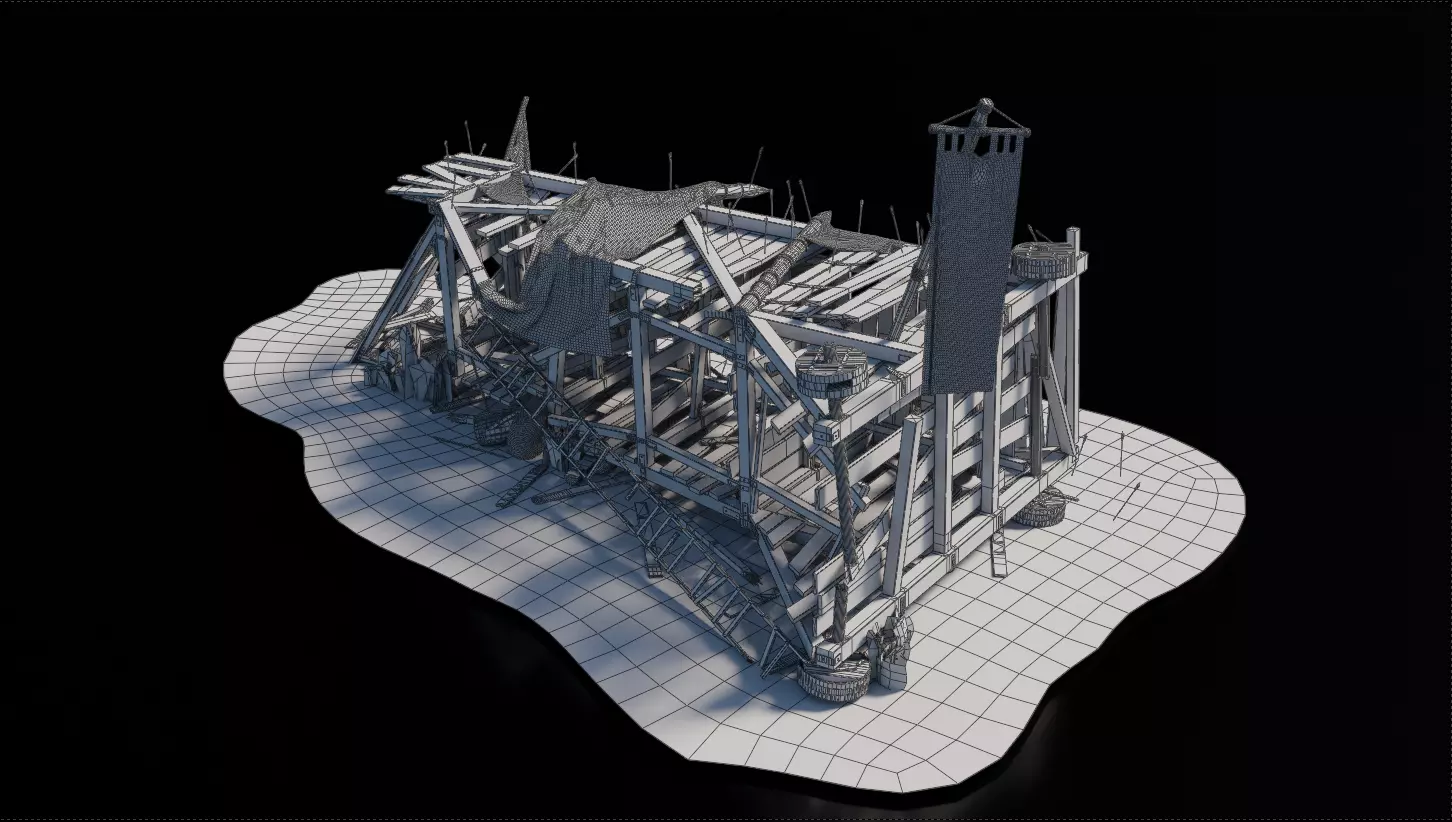 Fallen Siege Tower Medieval 3D model_3