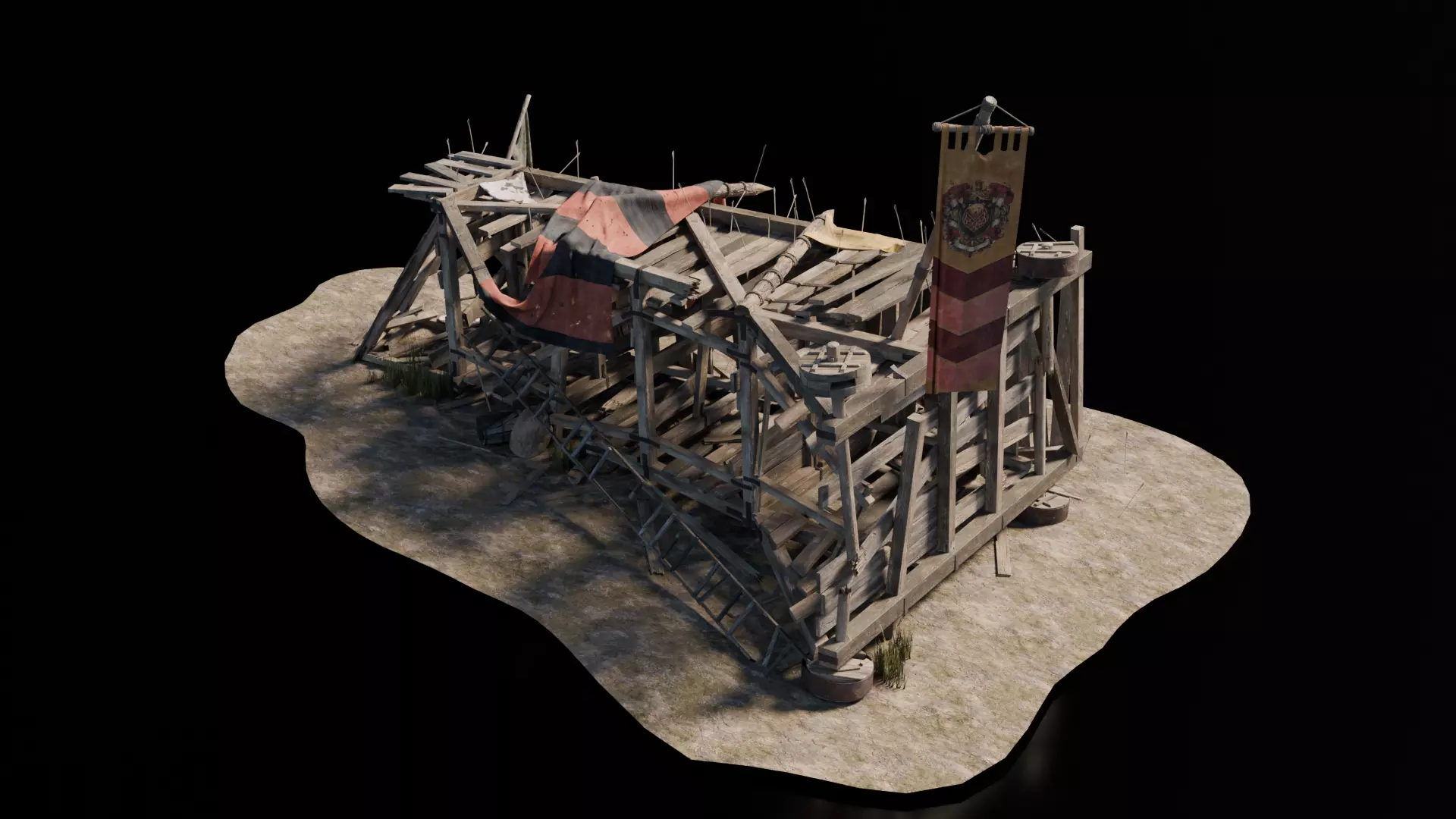Fallen Siege Tower Medieval 3D model_1