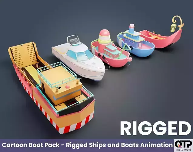 Cartoon Boat Pack - Rigged Ships and Boats Animation Low-poly 3D model