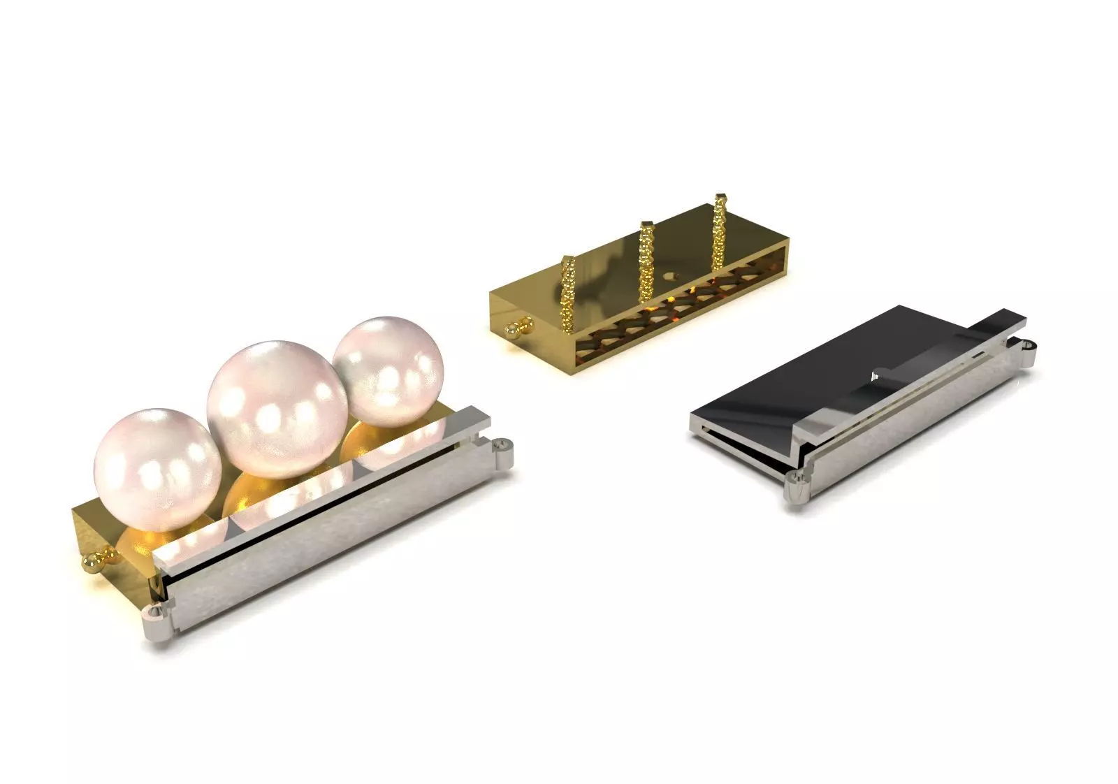 Slide Lock Multi Strand Pearl Bead Connector gold 3dm gl0040 3D print model_1