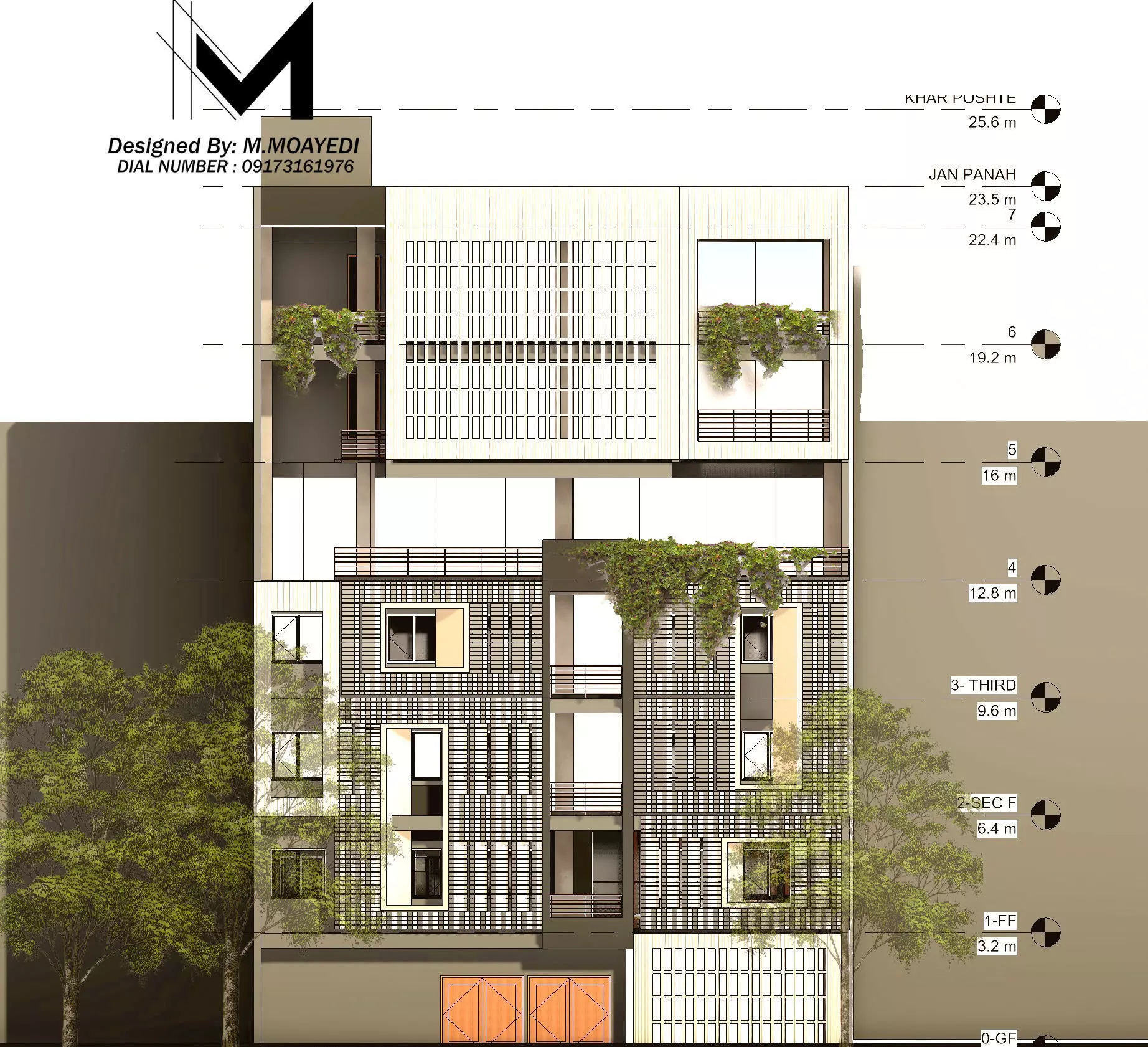 creative facade design in residential building Low-poly 3D model_5