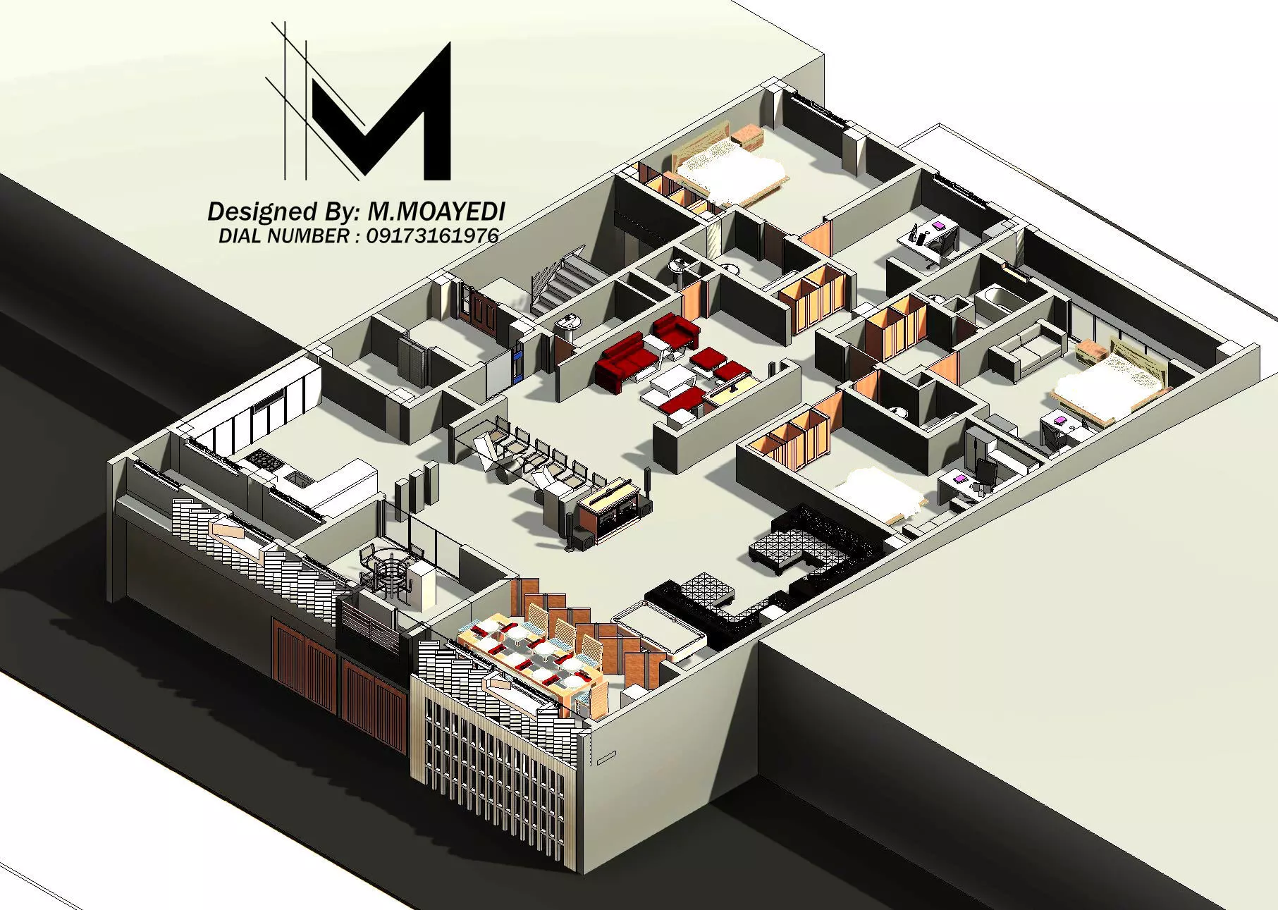 creative facade design in residential building Low-poly 3D model_4