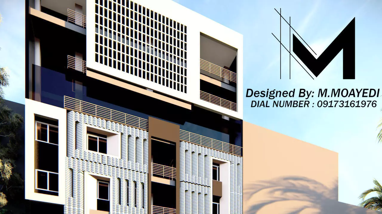 creative facade design in residential building Low-poly 3D model_1