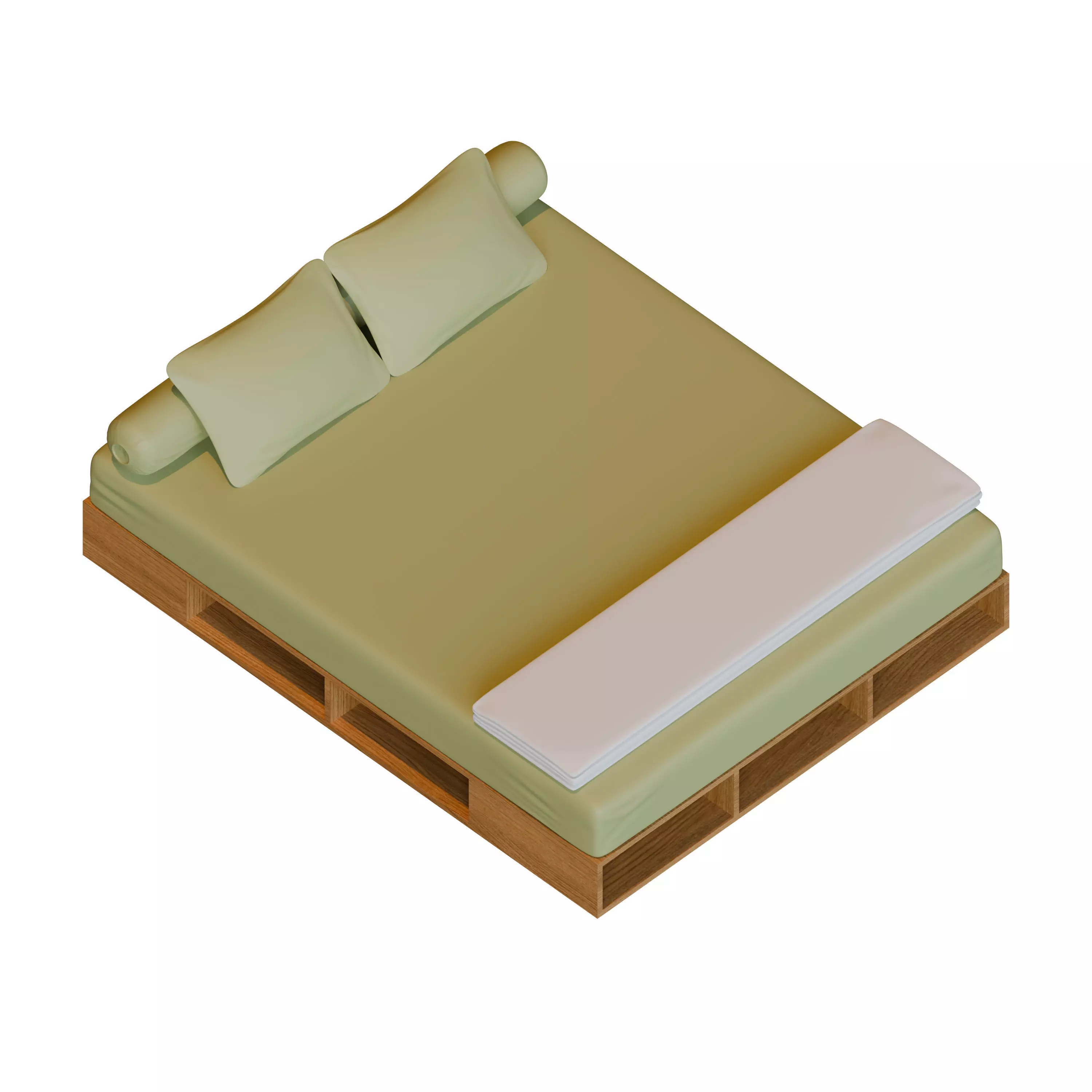 Queen Size Modern Wood Bed 3D model