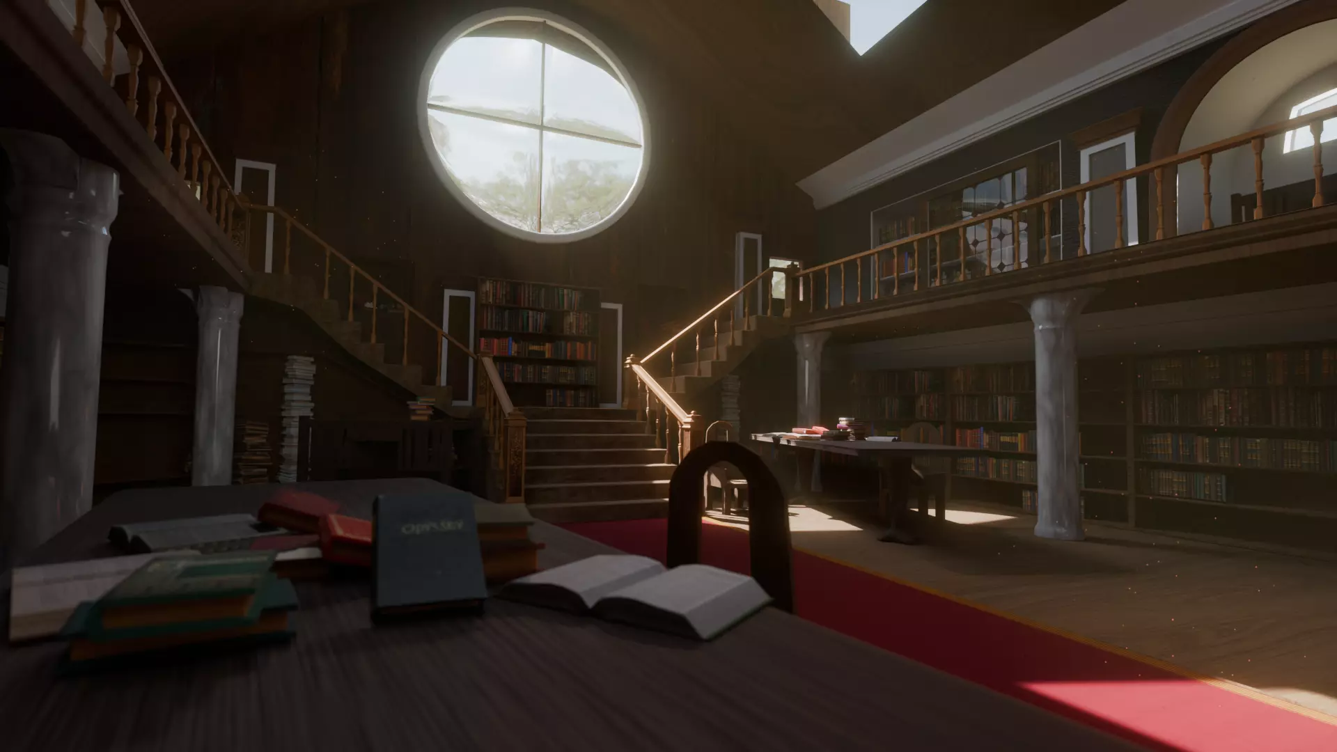 Library of The Firsts Vintage wood library interior Low-poly 3D model_0