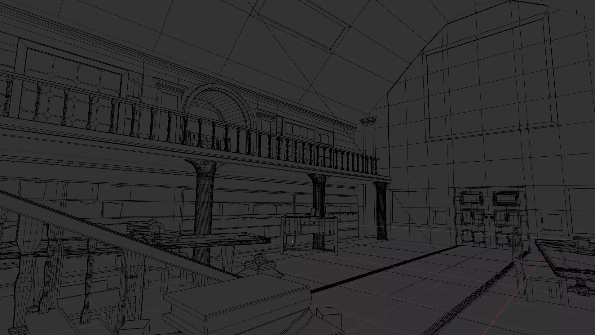 Library of The Firsts Vintage wood library interior Low-poly 3D model_4