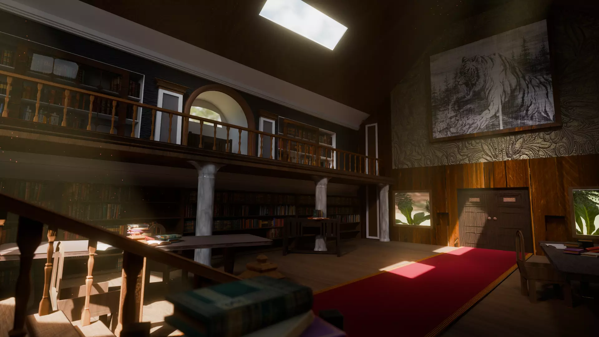 Library of The Firsts Vintage wood library interior Low-poly 3D model_3