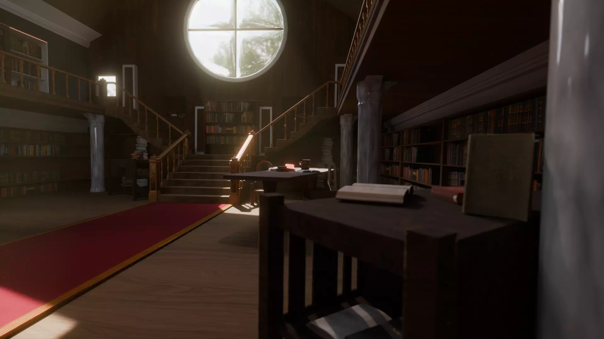 Library of The Firsts Vintage wood library interior Low-poly 3D model_1