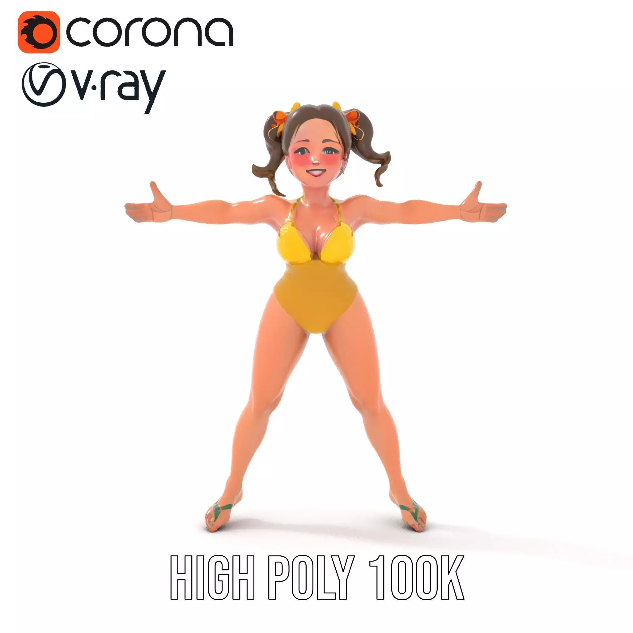 Sunny Swimsuit Anime Character model pack Low-poly 3D model_31