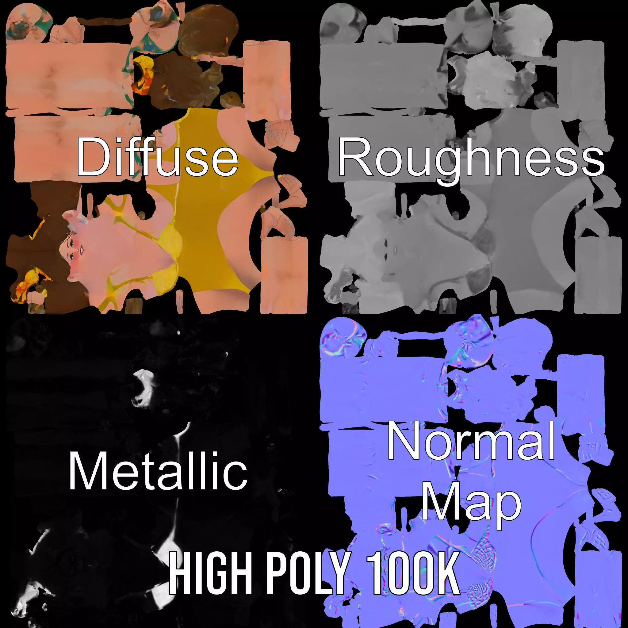 Sunny Swimsuit Anime Character model pack Low-poly 3D model_3