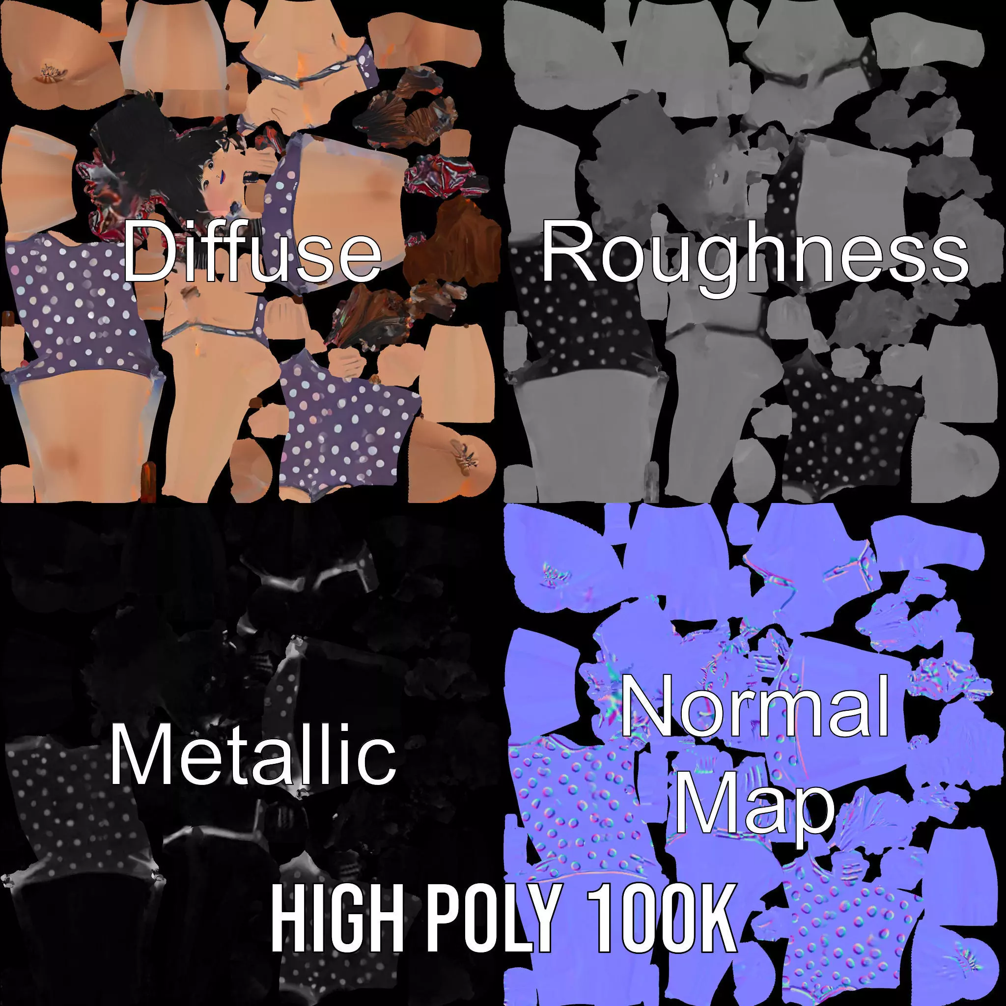 Anime Character Polka Dot Suit model pack Low-poly 3D model_3