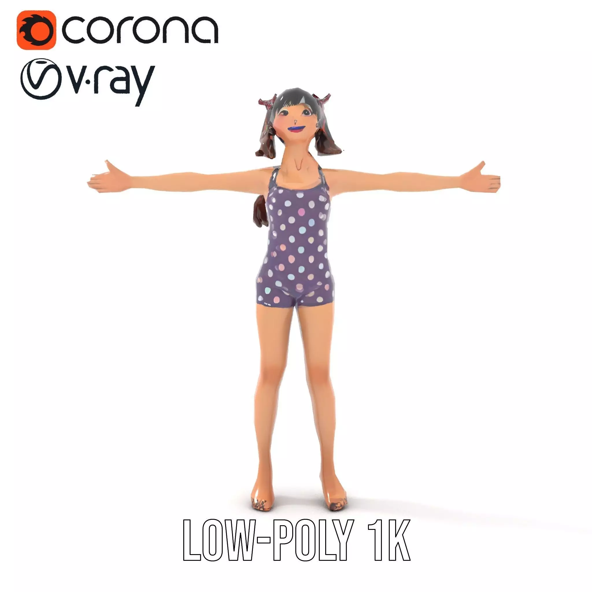 Anime Character Polka Dot Suit model pack Low-poly 3D model_31