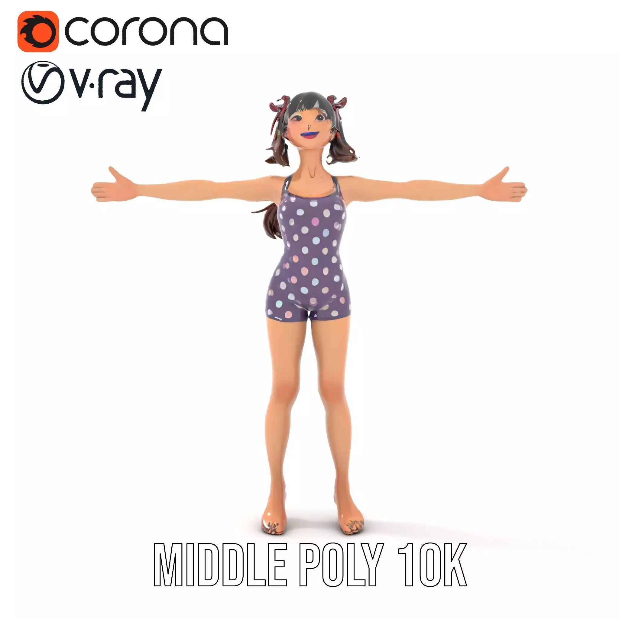 Anime Character Polka Dot Suit model pack Low-poly 3D model_22