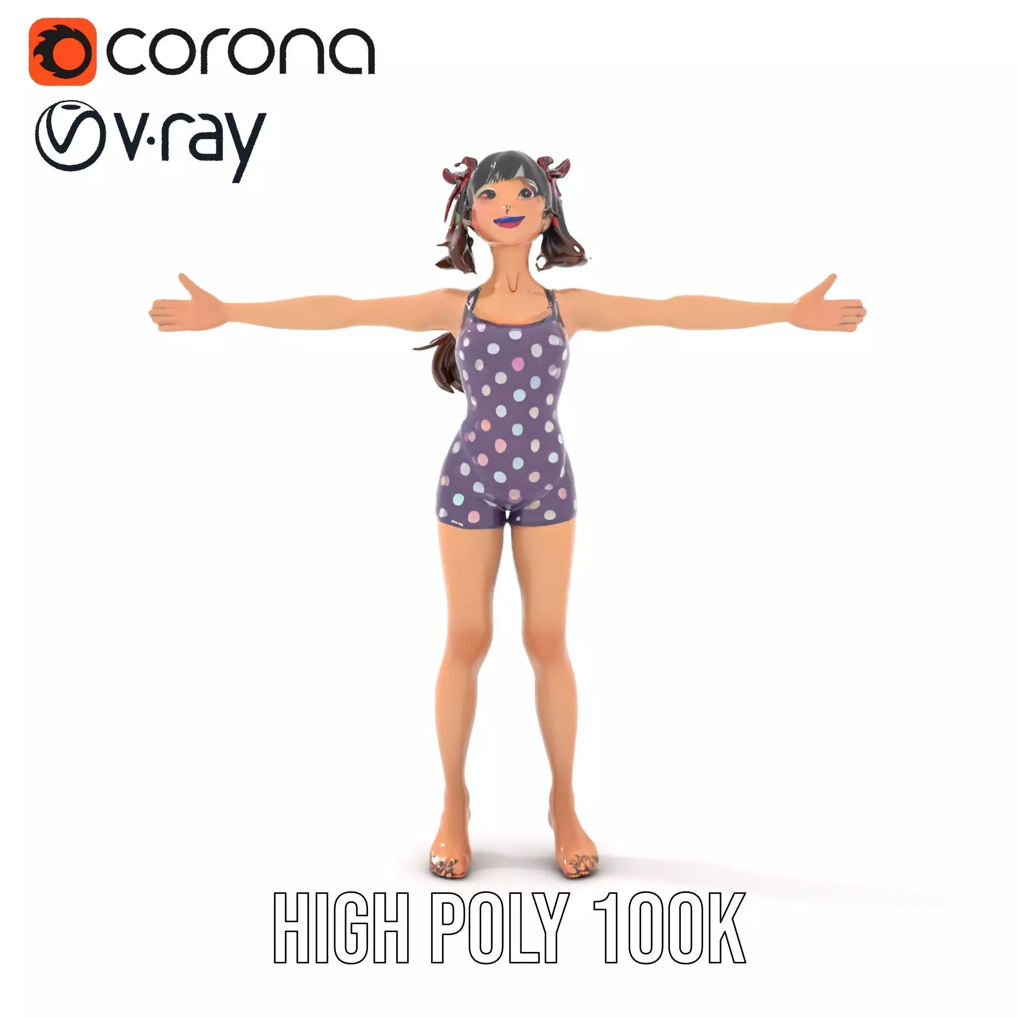 Anime Character Polka Dot Suit model pack Low-poly 3D model_32