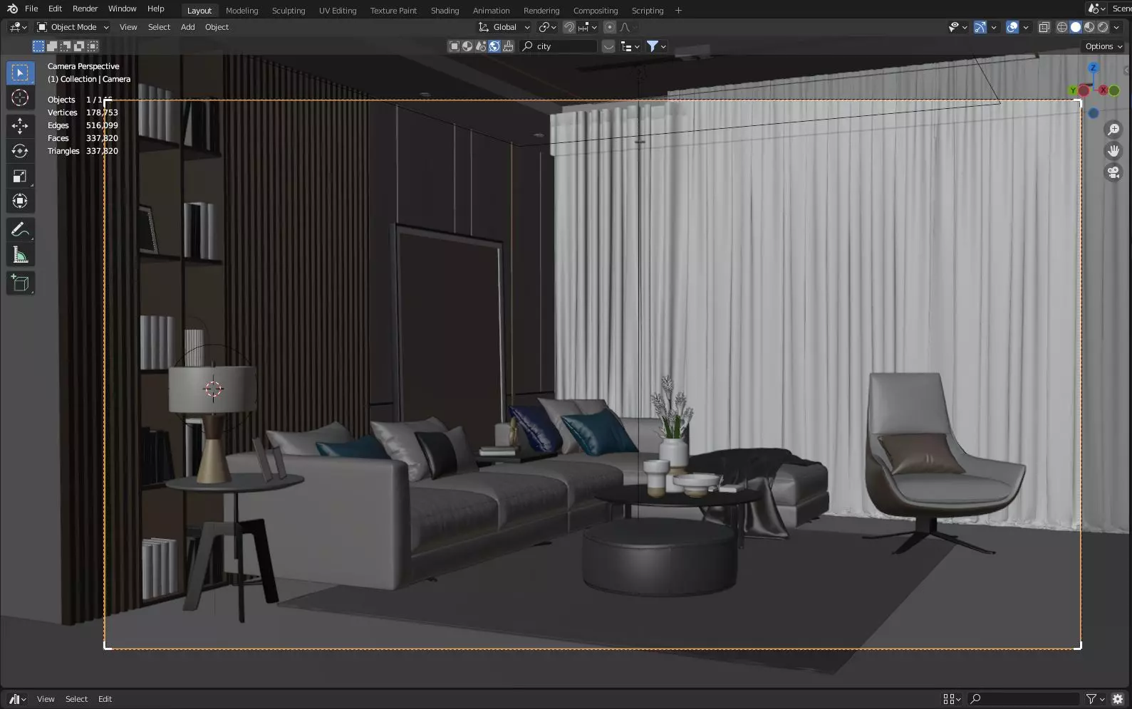 Living room Interior Scene Architectural Visualization Free 3D model_1