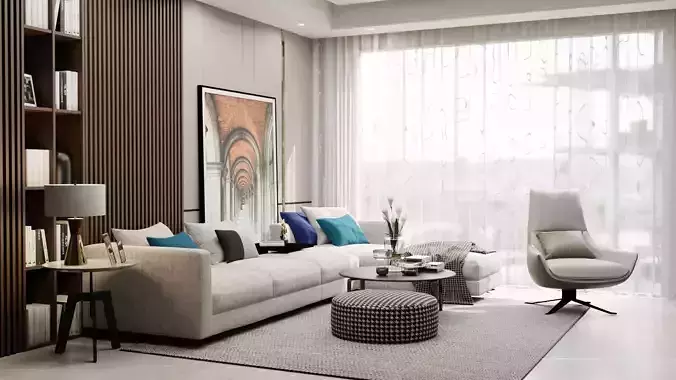 Living room Interior Scene Architectural Visualization Free 3D model