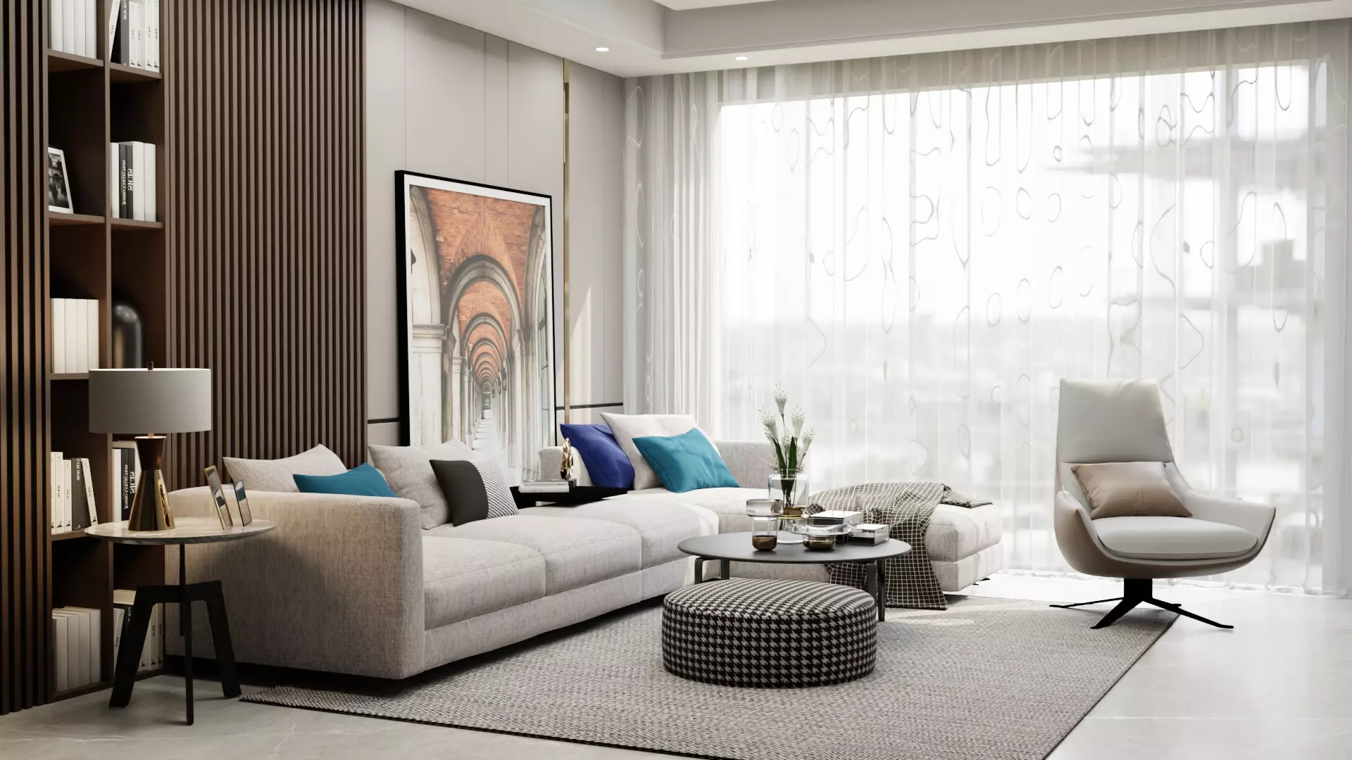 Living room Interior Scene Architectural Visualization Free 3D model_0