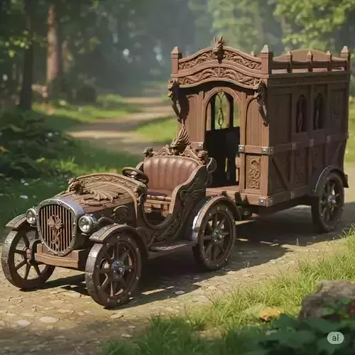 Fantasy Wooden Carriage Exquisitely Hand-Carved Vintage Vehicle