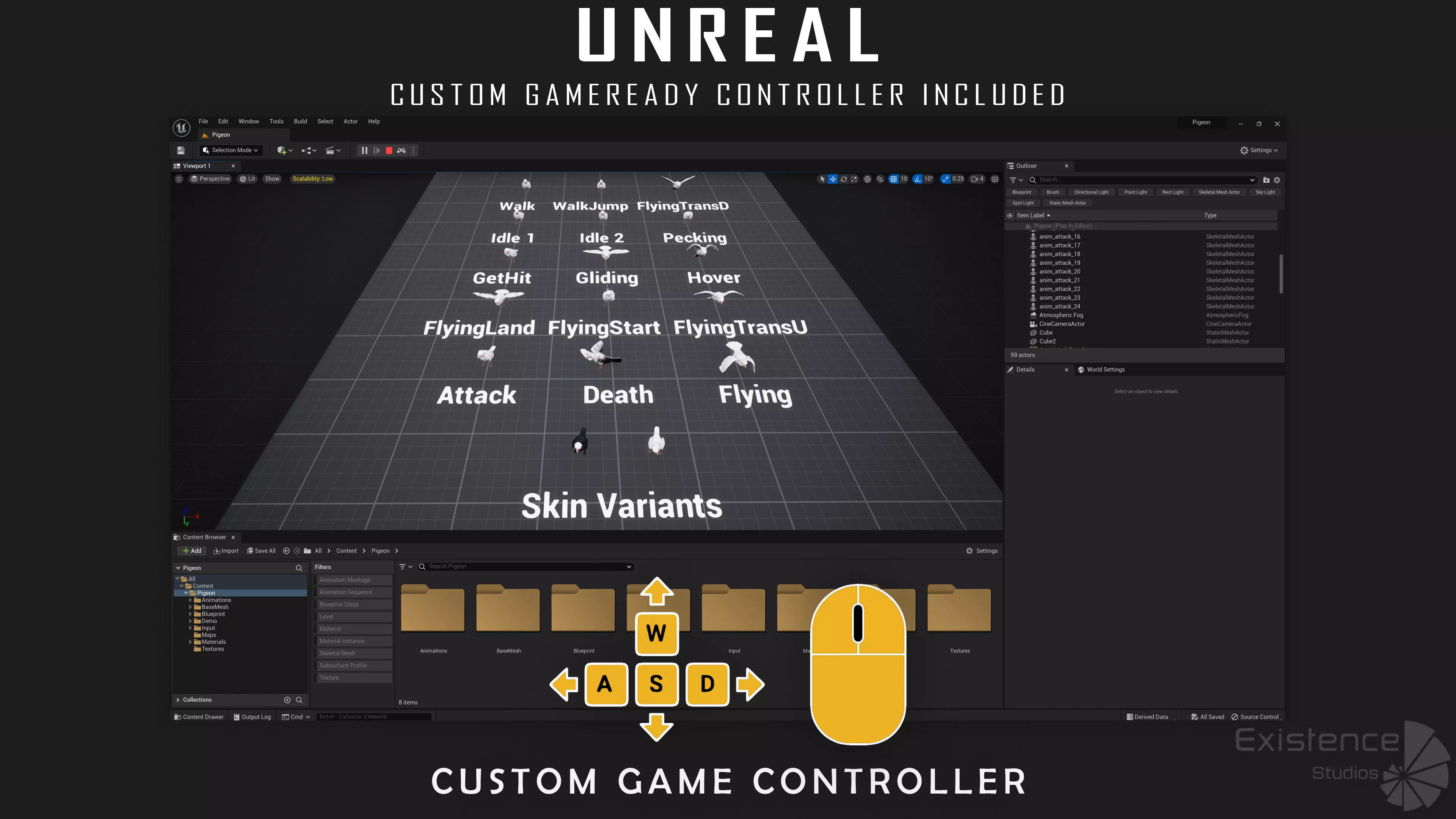 White Pigeon - Flying System - Bird Behavior Low-poly 3D model_12