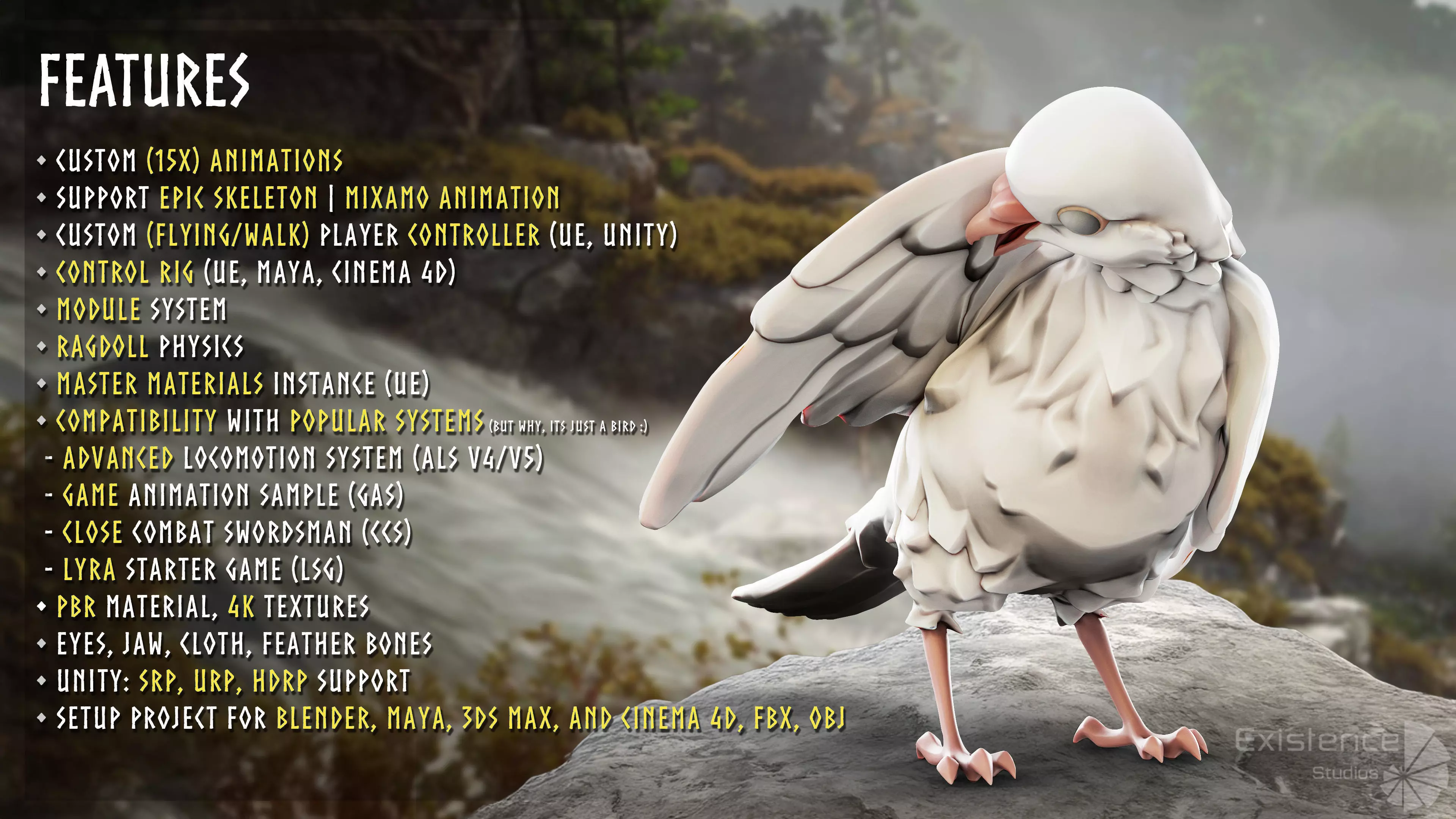 White Pigeon - Flying System - Bird Behavior Low-poly 3D model_4