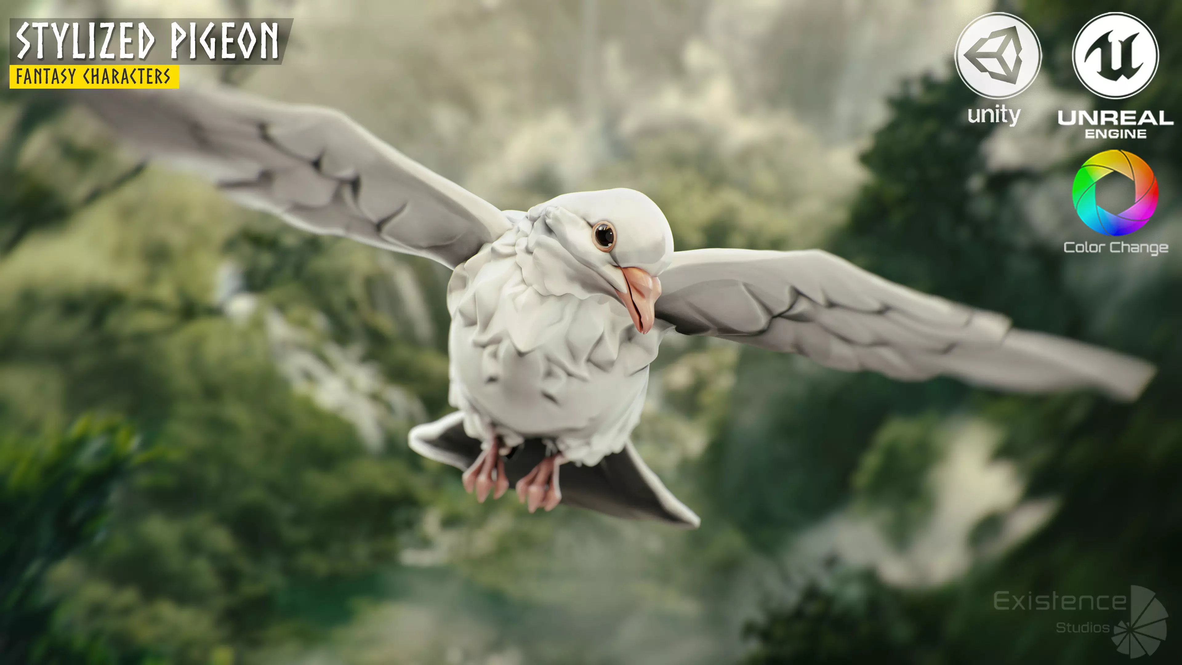 White Pigeon - Flying System - Bird Behavior Low-poly 3D model_3