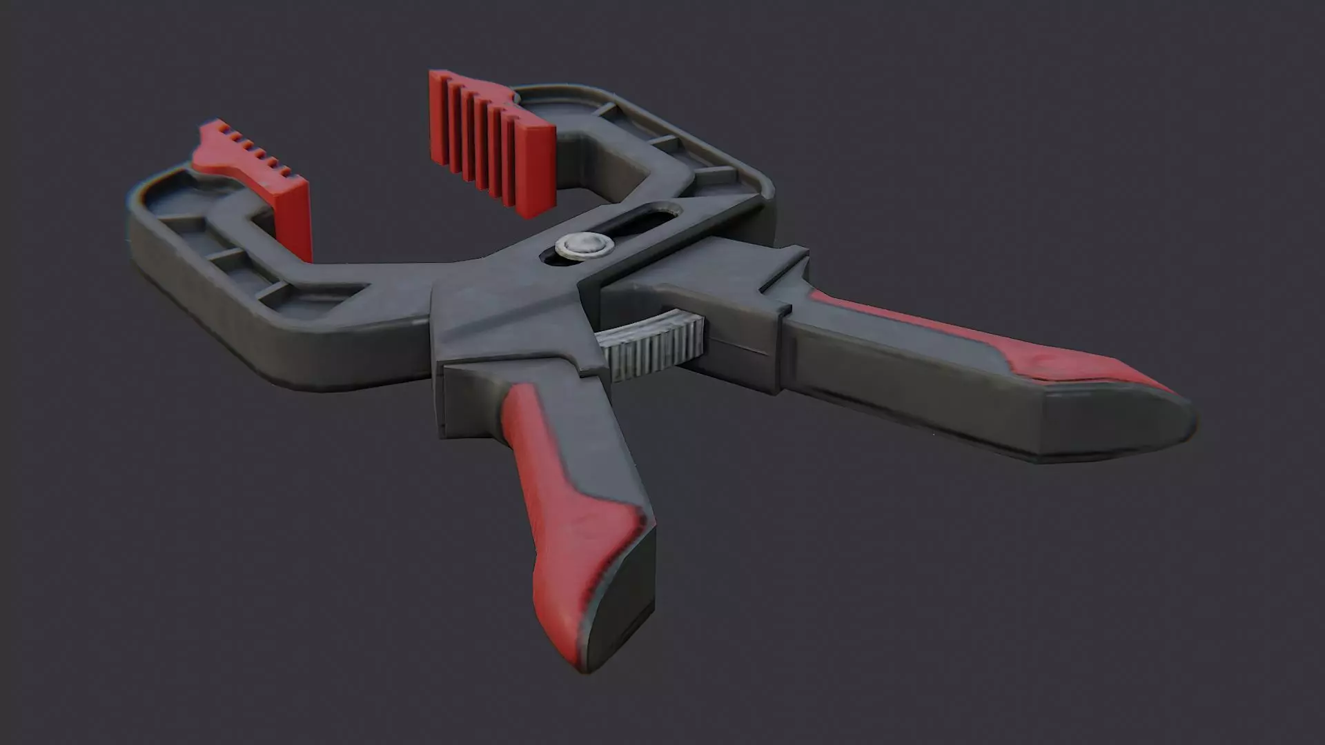 industrial hand clamp with red jaws Low-poly 3D model_3