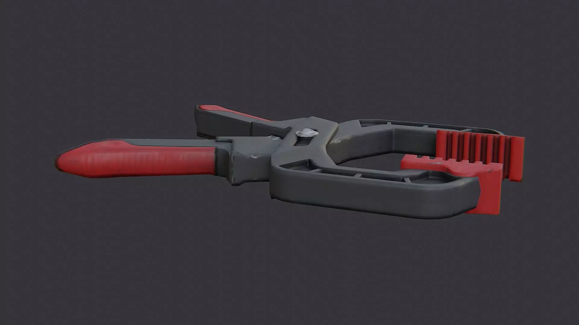 industrial hand clamp with red jaws Low-poly 3D model_1