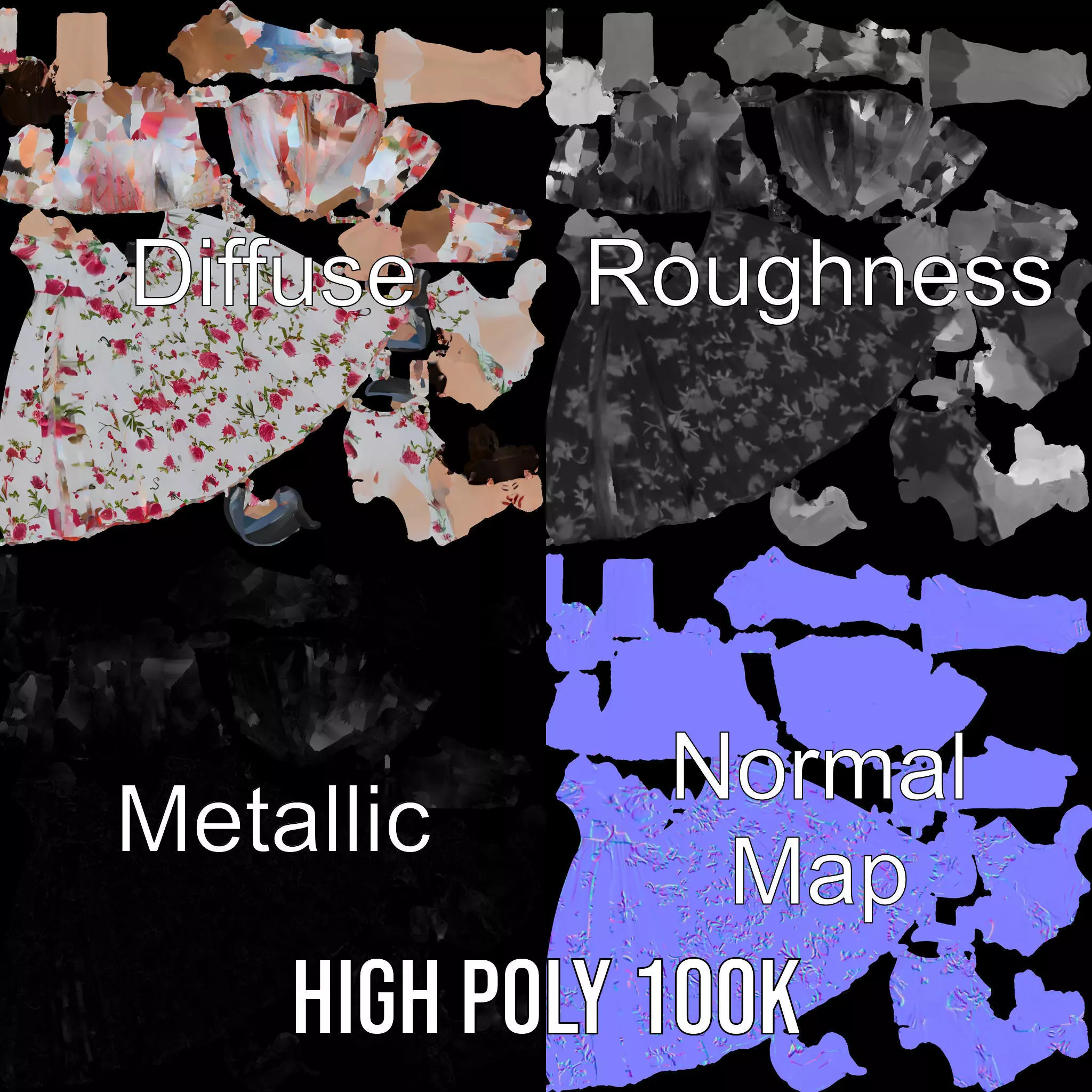 Elegant Floral Dress model pack Low-poly 3D model_3