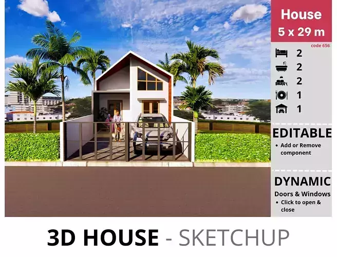House 5x29m code 656 - Sketchup 3D model 3D model