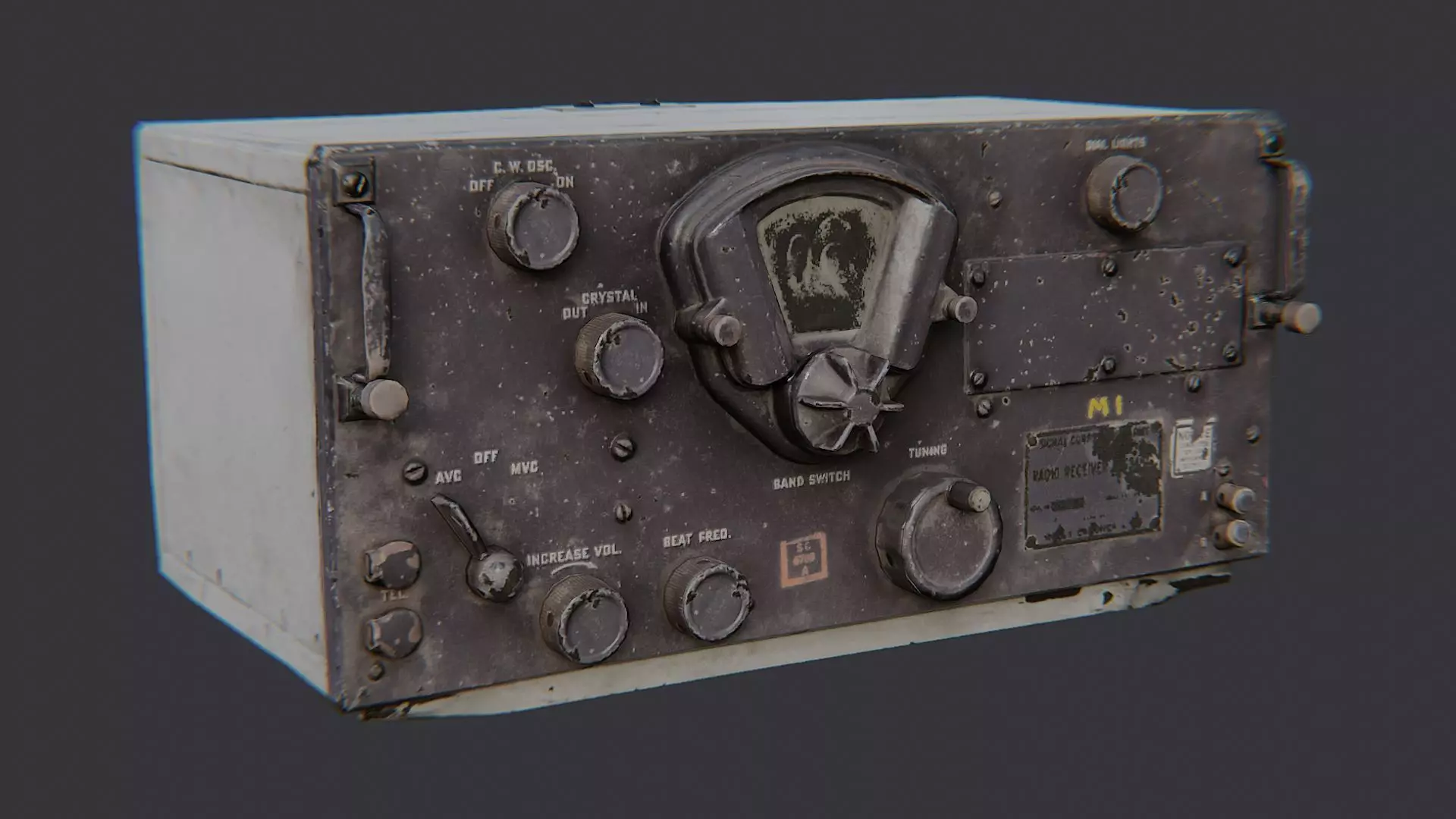Vintage Military Radio Console Dark Low-poly 3D model_2