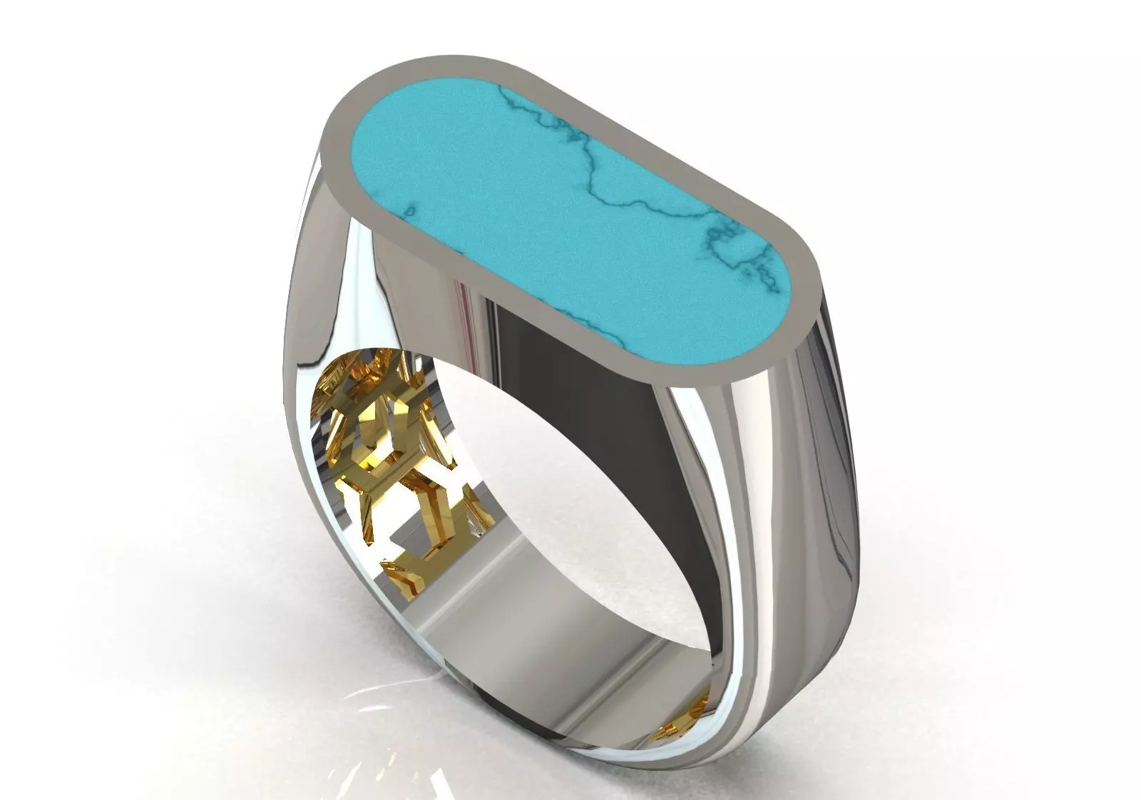 Rectangular Signet Ring with Black Enamel Stone mr0318 3D print model_12