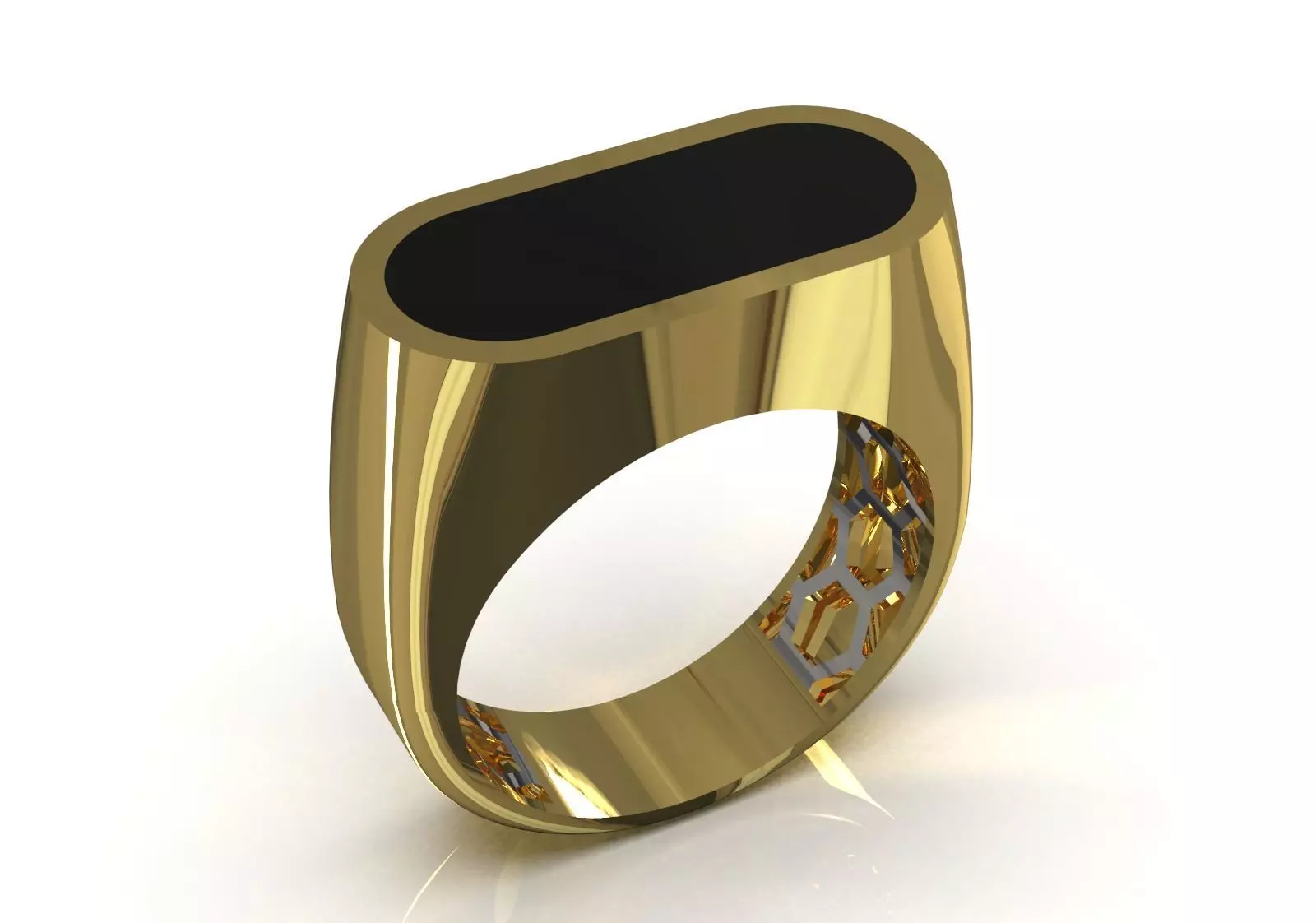 Rectangular Signet Ring with Black Enamel Stone mr0318 3D print model_1