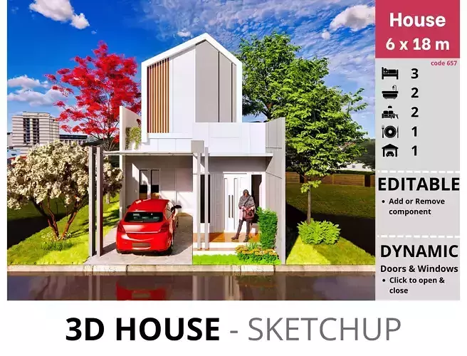 House 6x18m code 657 - Sketchup 3D model 3D model