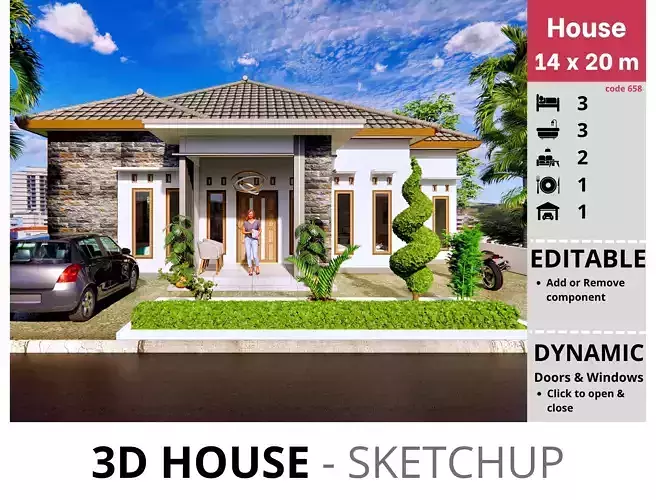 House 14x20m code 658 - Sketchup 3D model 3D model