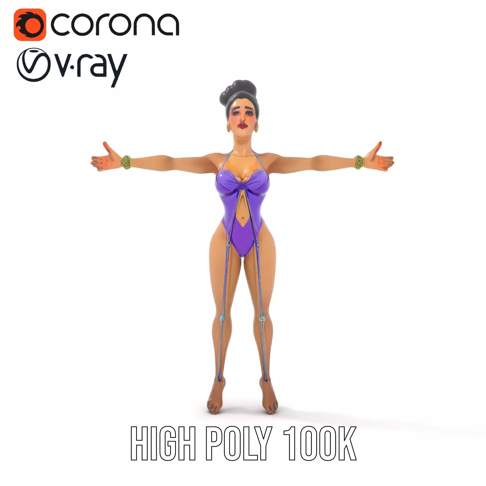 Elegant Purple Character model pack Low-poly 3D model_8