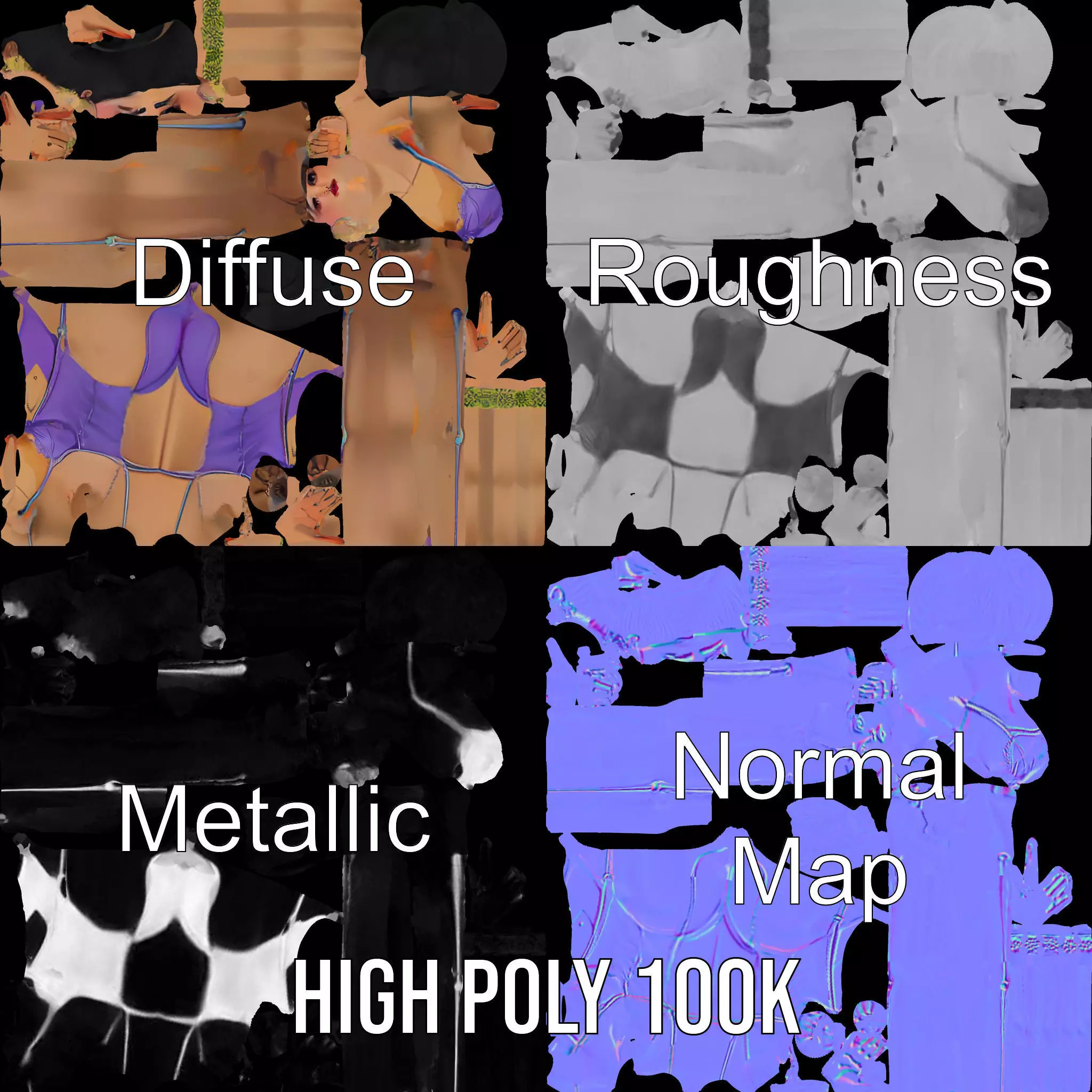 Elegant Purple Character model pack Low-poly 3D model_3