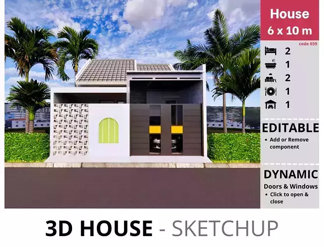 House 6x10m code 659 - Sketchup 3D model 3D model